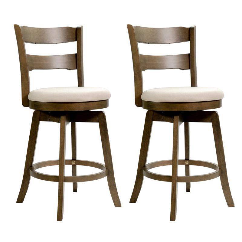 25 Inch Swivel Counter Barstools with Backrest & Upholstered Seat-Set of 2, Taupe - Taupe