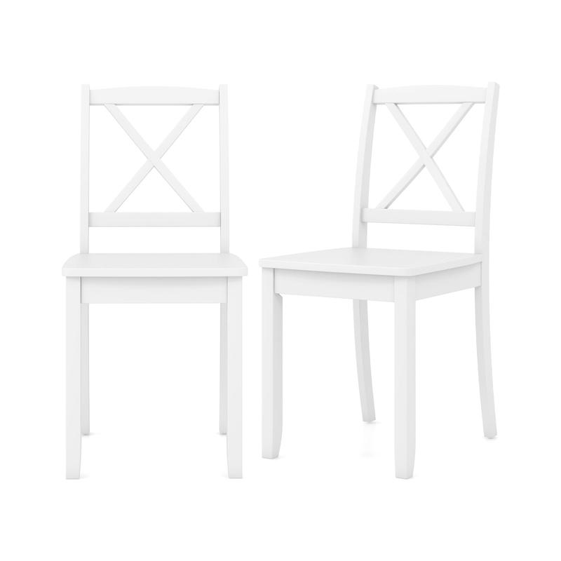 Wood Dining Chair Set, Rubber Wood Legs, Curved Backrest, White - White