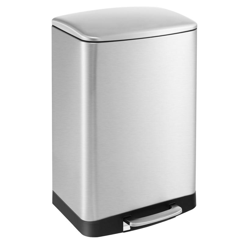13.2 Gal Stainless Steel Trash Can With Lock, Silver - Silver