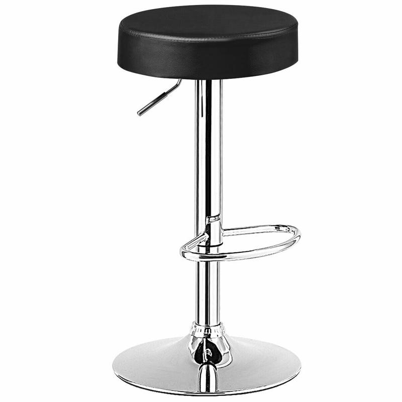 Round Bar Stool, Adjustable Swivel Pub Chair, Black - Black