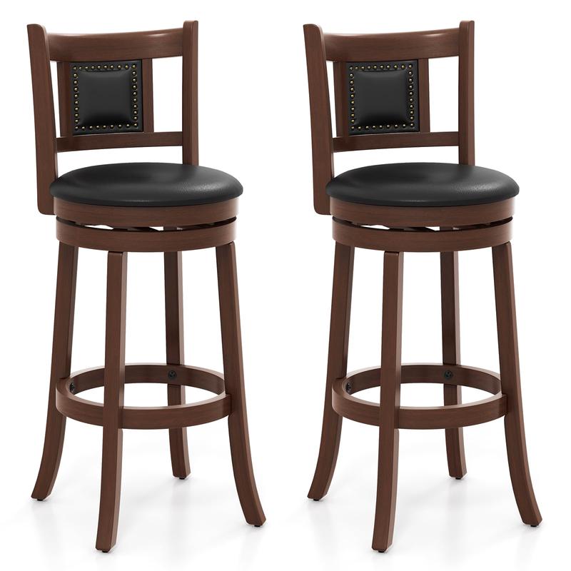 Upholstered Bar Stools Set Of 2, 30.5 Inch, Brown - Rustic Brown