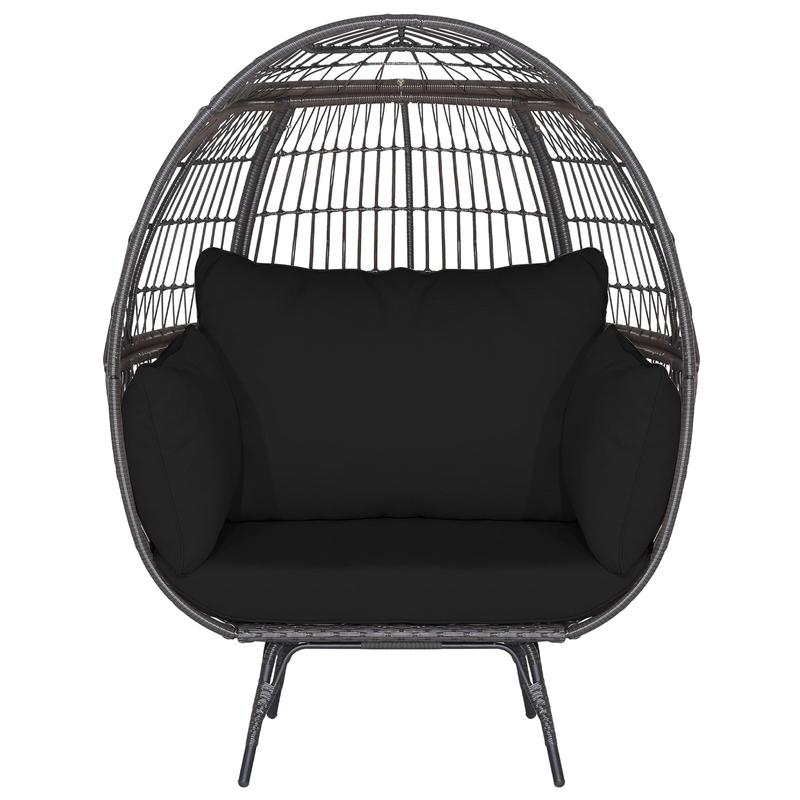 Oversized Wicker Egg Chair, Sturdy Metal Frame, Black - Black