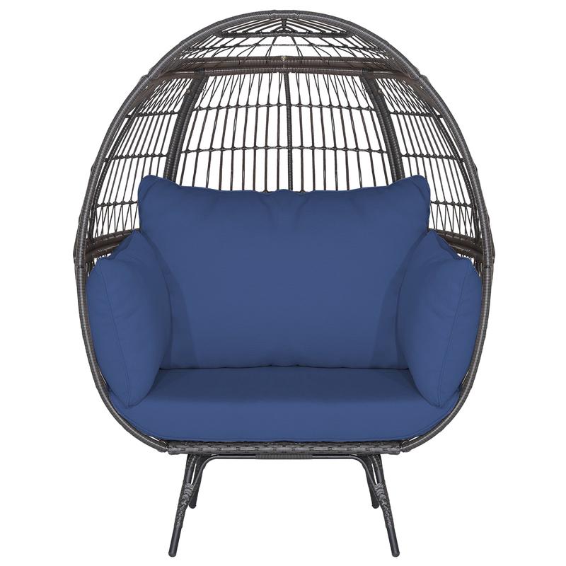Oversized Patio Rattan Egg Lounge Chair, 4 Cushions, Navy - Navy