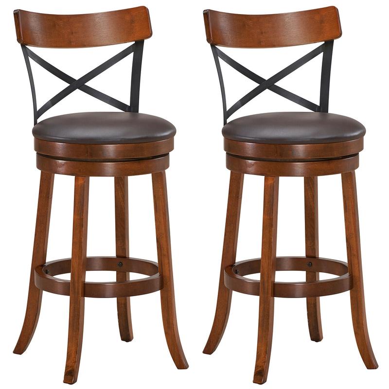 Set Of 2 Swivel Bar Stools, Rubber Wood Legs, L, Walnut - Walnut