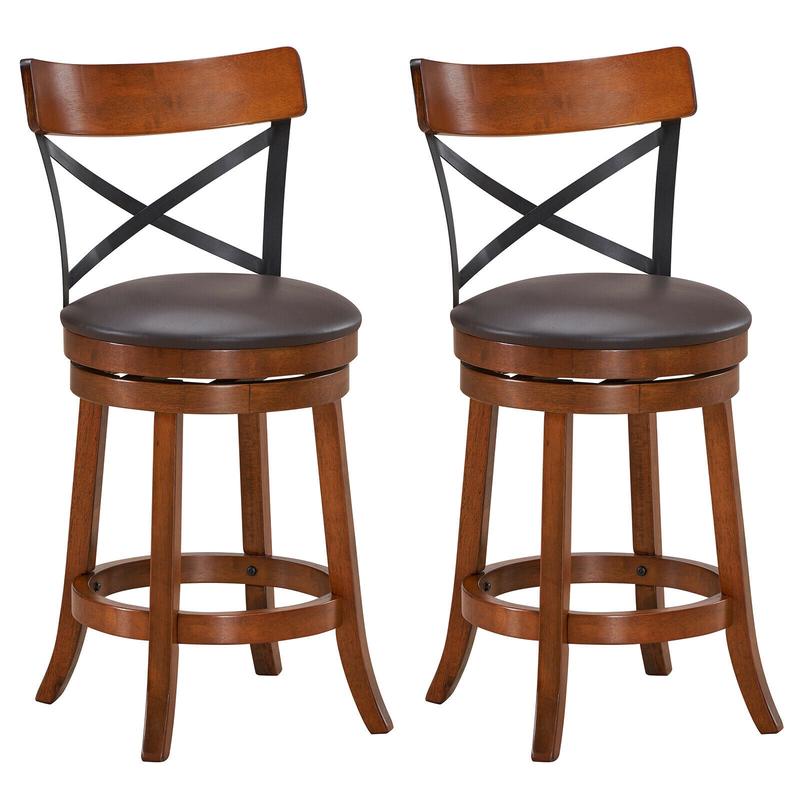 Set Of 2 Swivel Bar Stools, Rubber Wood Legs, M, Walnut - Walnut