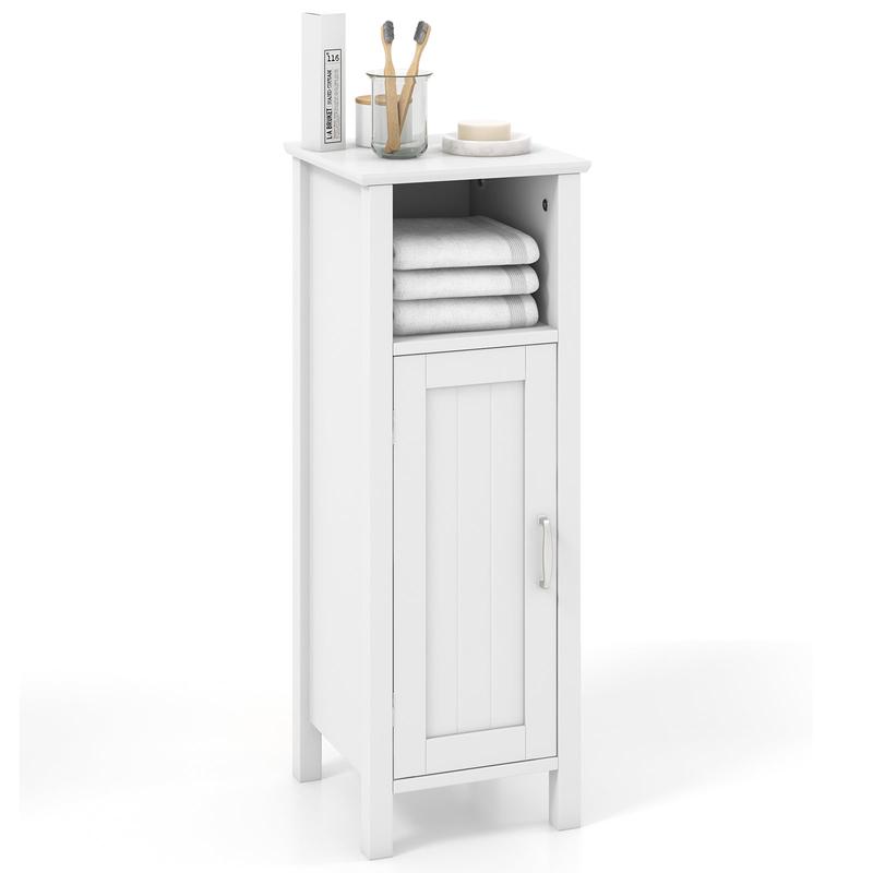 Freestanding Bathroom Cabinet, 1 Door, Open Shelf, White - White