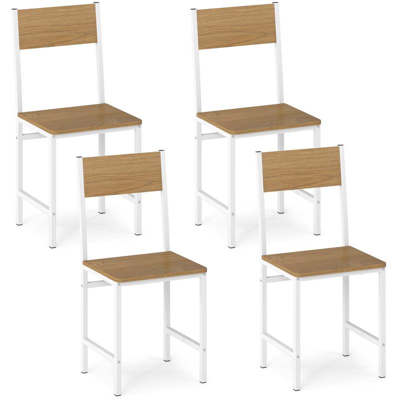 Set of 4 Dining Chairs with Metal Legs and Slanted Back, Natural - Natural