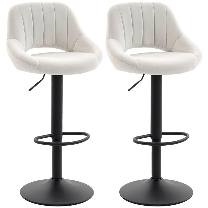 Swivel Bar Stools Set of 2, Adjustable Height, Plush Upholstered, Cream - Cream