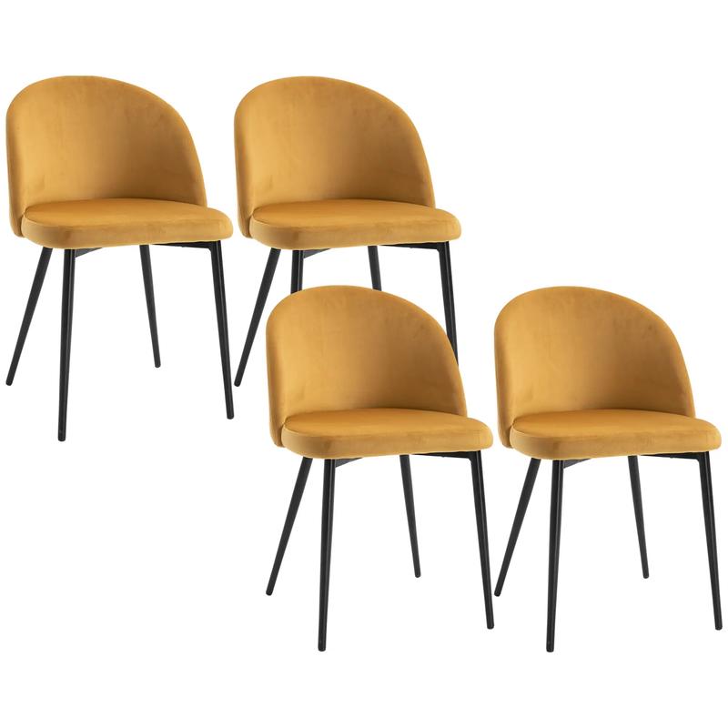 Modern Dining Chairs, Mid-Back Velvet Upholstery, Set of 4, Yellow - Yellow
