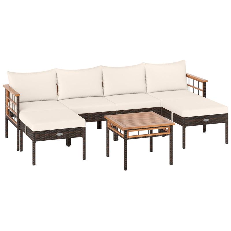 Patio Rattan Chairs with Ottomans and Side Table for Backyard-WH+, White - White