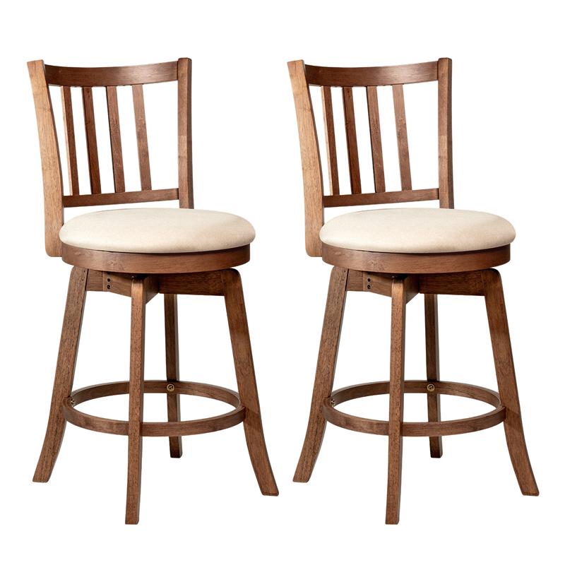 360 Rotating Counter Height Chairs Set of 4 with Backrest and Upholstered Seat-29, Wood - Wood