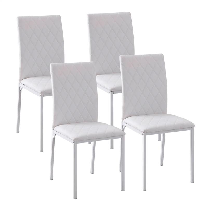 Modern Dining Chairs Set of 4, Upholstered Faux Leather, White - White