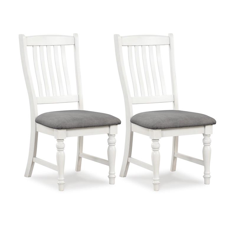 Set of 2 Dining Chairs, Kitchen Side Chair, Solid Wood Legs, White - White