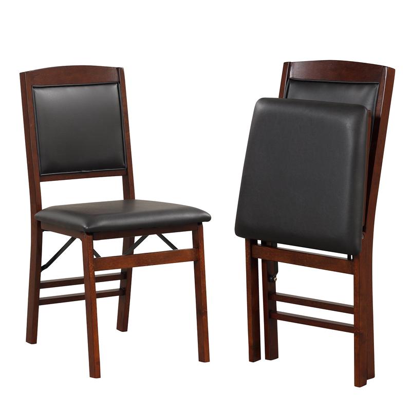 Set Of 2 Folding Dining Chairs, Padded Seat, High Backrest, Brown - Brown