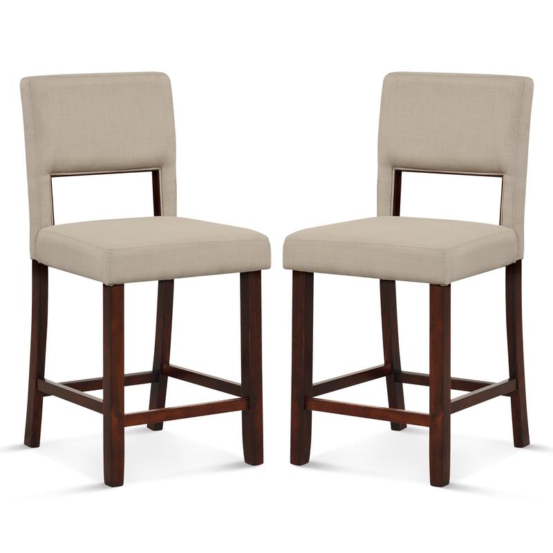 2 Piece Bar Chair Set, Hollowed Back, Rubber Wood Legs, Beige - Beige