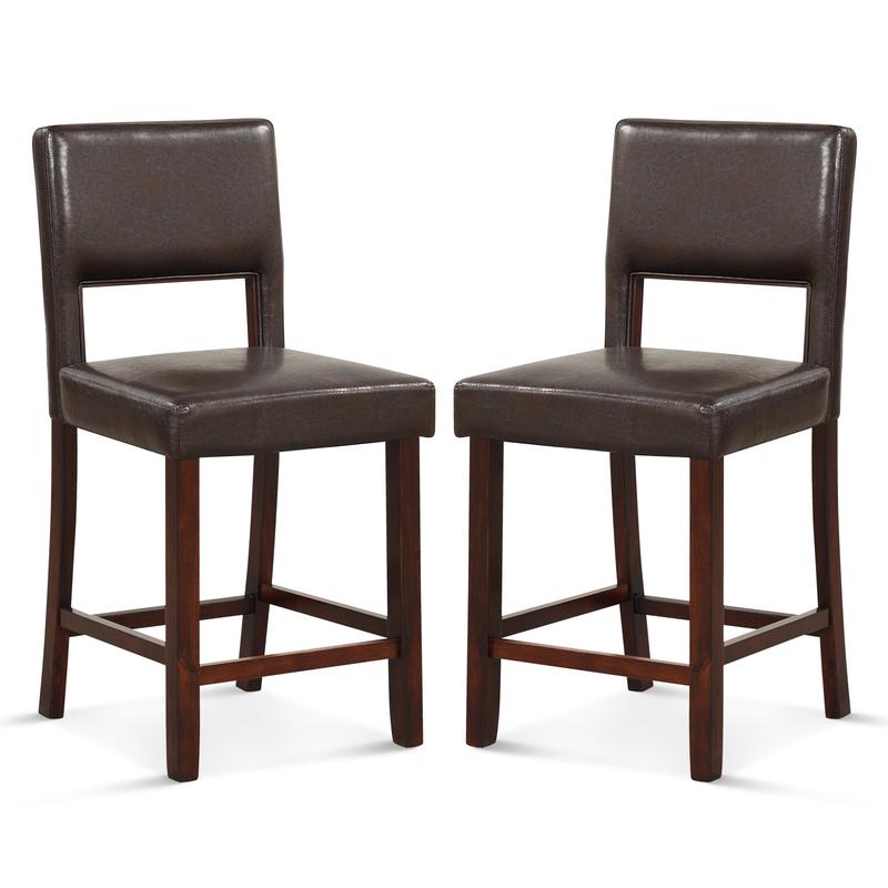 2 Piece Bar Chair Set, Hollowed Back, Rubber Wood Legs, Brown - Brown