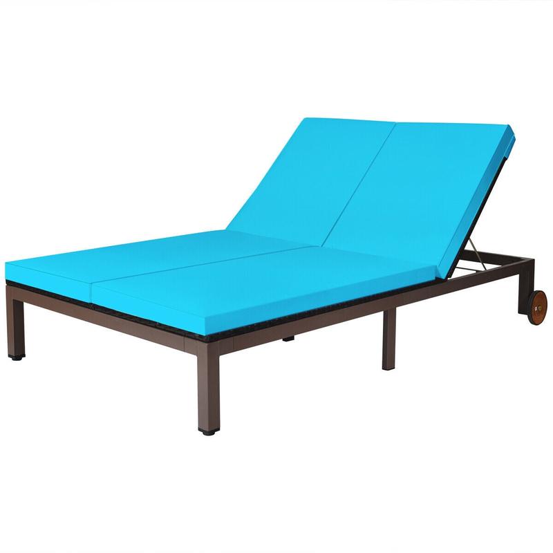 2-Person Rattan Lounge Chair, Adjustable Backrest, Turquoise - Turquoise