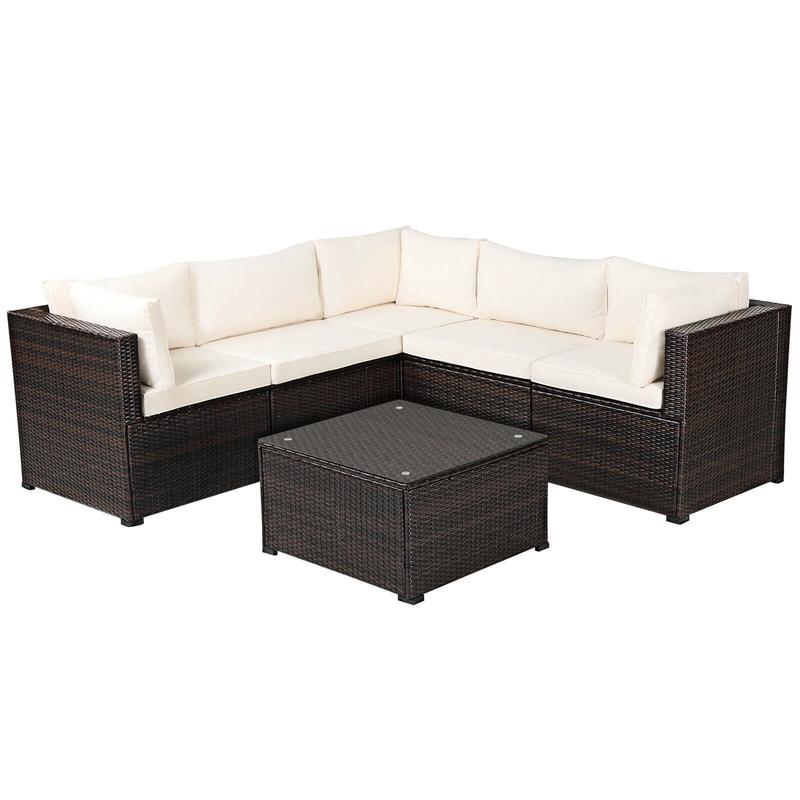 6 Piece Patio Sofa Set With Cushions, Outdoor, Beige - Beige