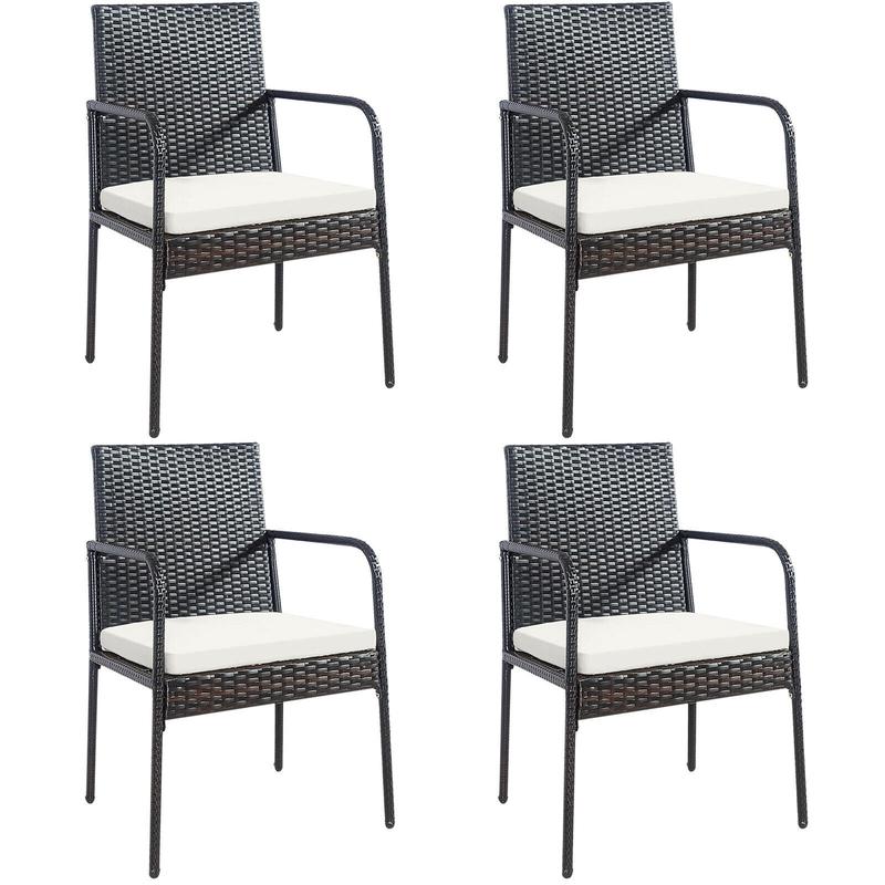 4 Piece Patio Wicker Rattan Dining Set, White - White