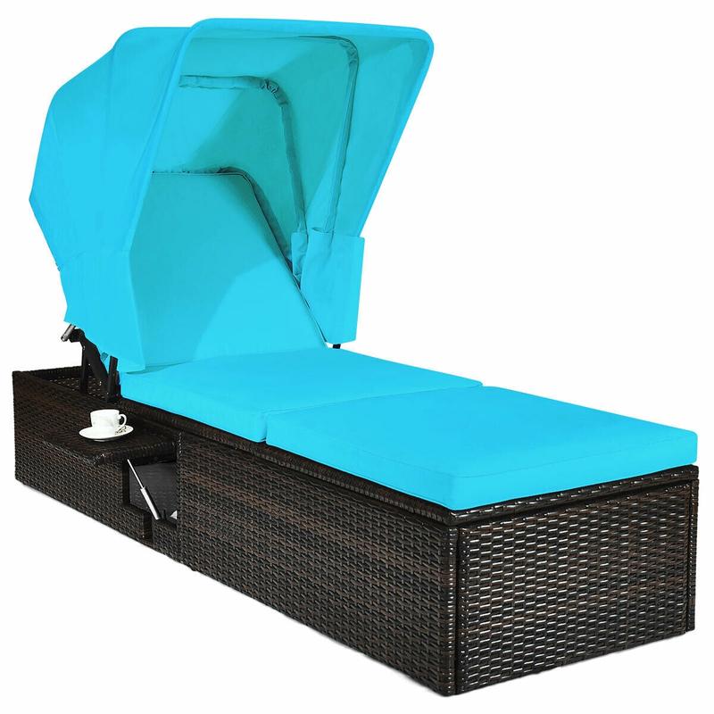 Outdoor Chaise Lounge Chair, Folding Canopy, Turquoise - Turquoise