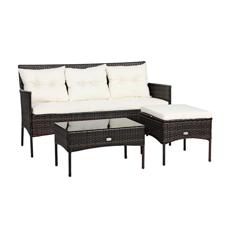 Patio Furniture Sectional Set, 3 Pieces, 5 Cushions, White - White