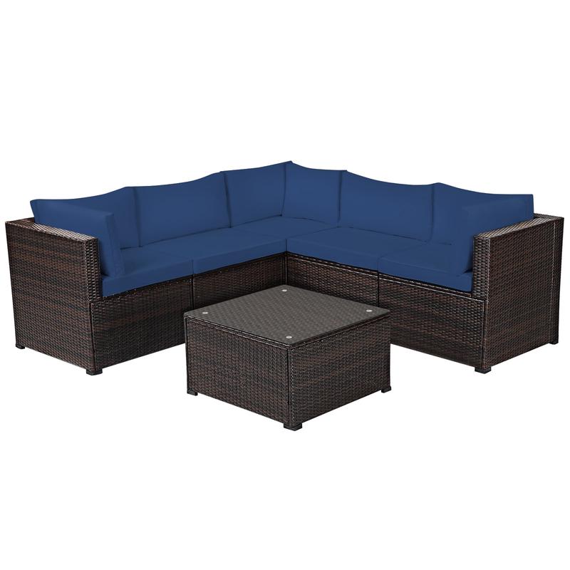 6-Piece Patio Furniture Sofa Set With Cushions, Navy - Navy