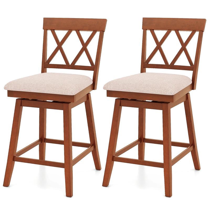 24 Inch Counter Height Barstools with Backrest and Upholstered Seat Cushion for Kitchen Dining Room, Oak - Oak