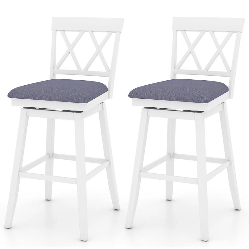 29 Inch Counter Height Barstools with Backrest and Upholstered Seat Cushion for Kitchen Dining Room, White - White