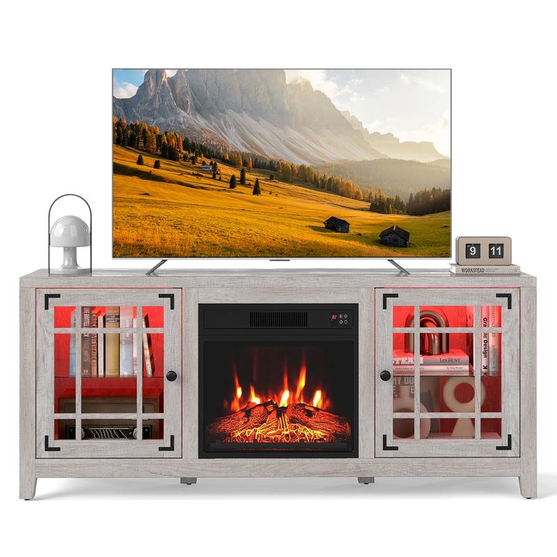 58\" Fireplace TV Stand with LED Lights and 18\" Electric Fireplace, Natural - Natural