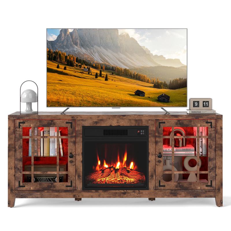 58\" Fireplace TV Stand with LED Lights and 18\" Electric Fireplace, Rustic Brown - Rustic Brown