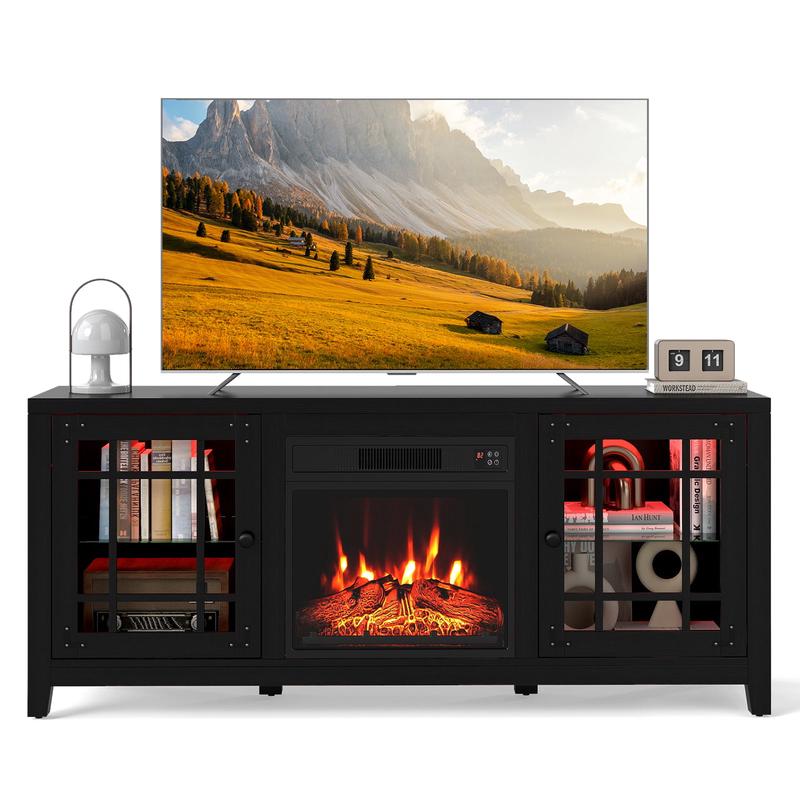 58\" Fireplace TV Stand with LED Lights and 18\" Electric Fireplace, Black - Black