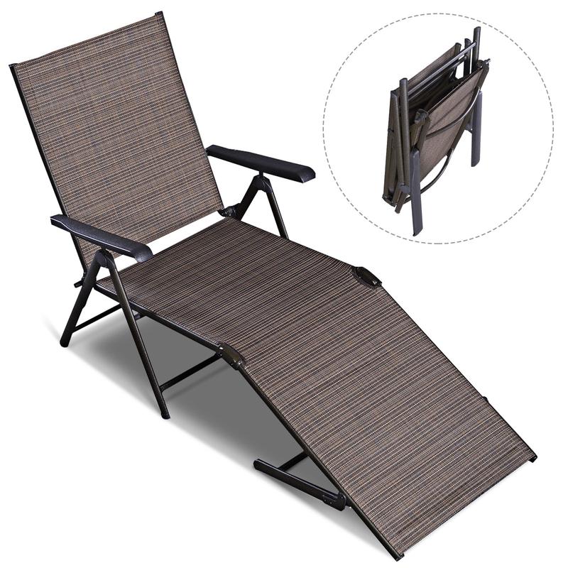 Adjustable outdoor patio pool chaise lounge, Brown - Brown