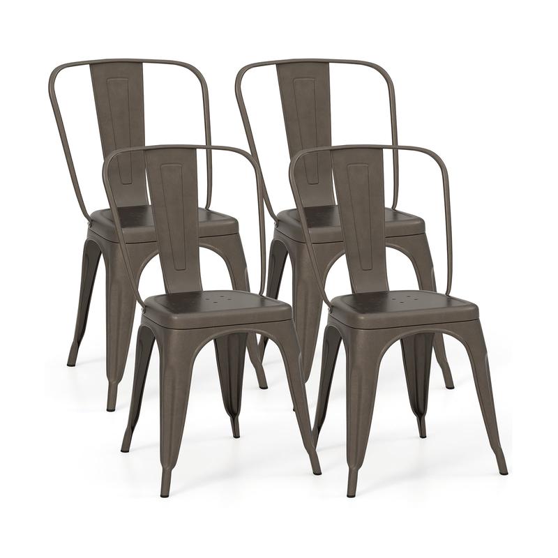 4 Pcs Modern Bar Stools with Removable Back and Rubber Feet, Dark Brown - Dark Brown