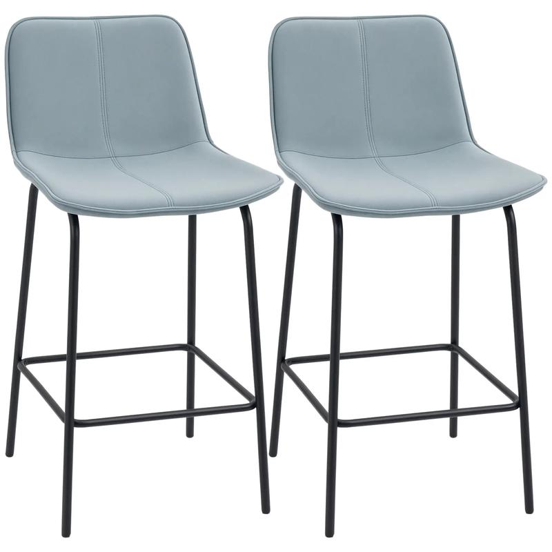 Bar Stools Set of 2, Upholstered Counter Height Bar Chairs, Kitchen Stools with Steel Legs - Light Grey, Black