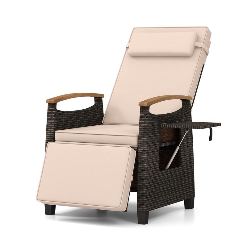Patio Wicker Recliner Chair with Adjustable Backrest and Footrest, Brown - Brown