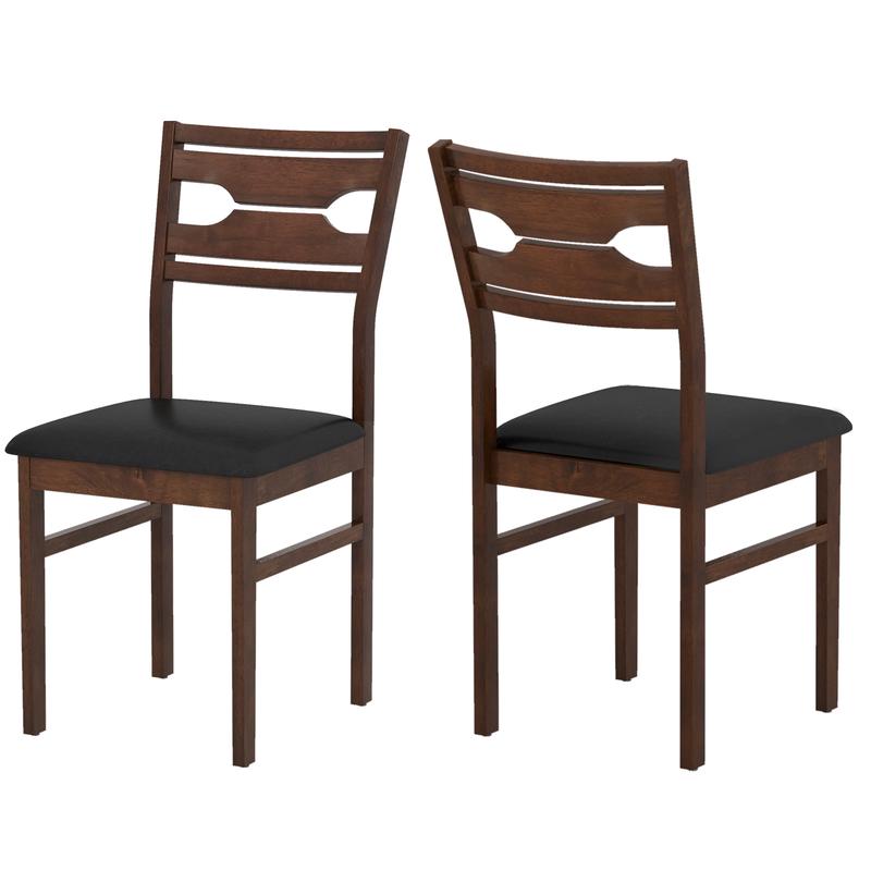 Wooden Dining Chair Set of 2 with PU Leather Padded Seat and Rubber Wood Frame, Walnut - Walnut