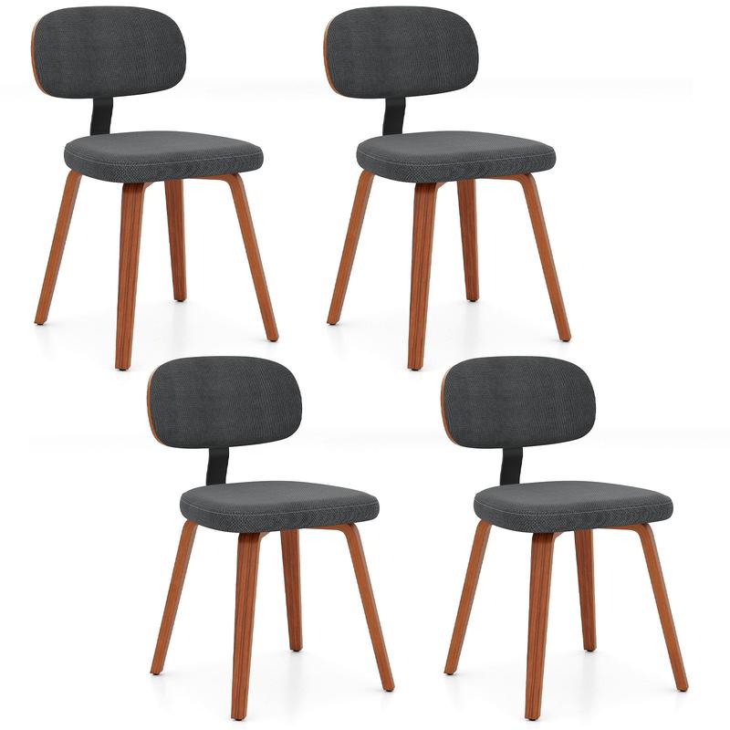 Chenille Fabric Upholstered Wooden Kitchen Chairs Set of 4, Dark Gray - Dark Gray