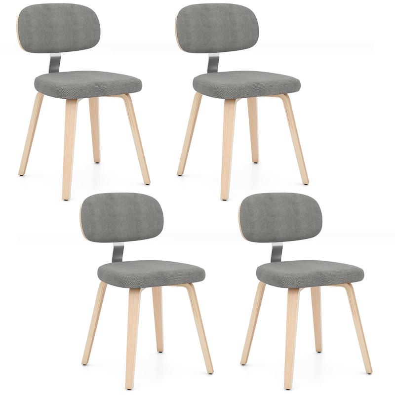 Chenille Fabric Upholstered Wooden Kitchen Chairs Set of 4, Gray - Gray