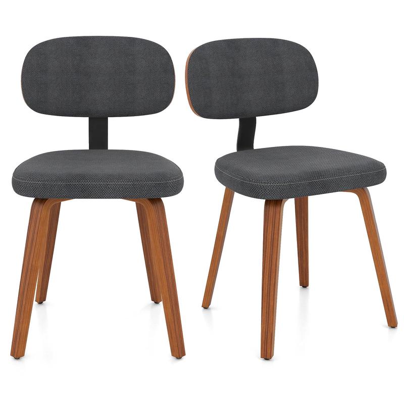 Chenille Fabric Upholstered Wooden Kitchen Chairs Set of 2, Dark Gray - Dark Gray