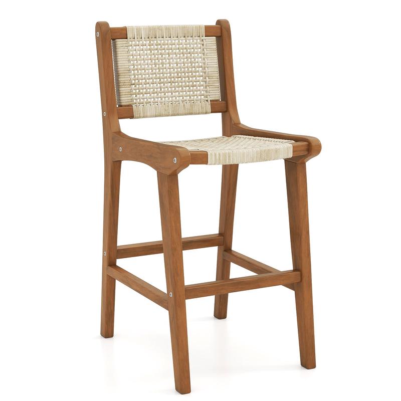 Outdoor Counter Height Bar Stool with Teak Wood Frame - Options