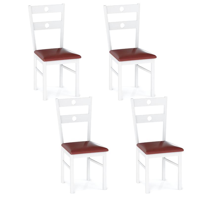Wooden Dining Chairs Set of 4 Armless Kitchen Chairs with Hollowed Backrest, White - White