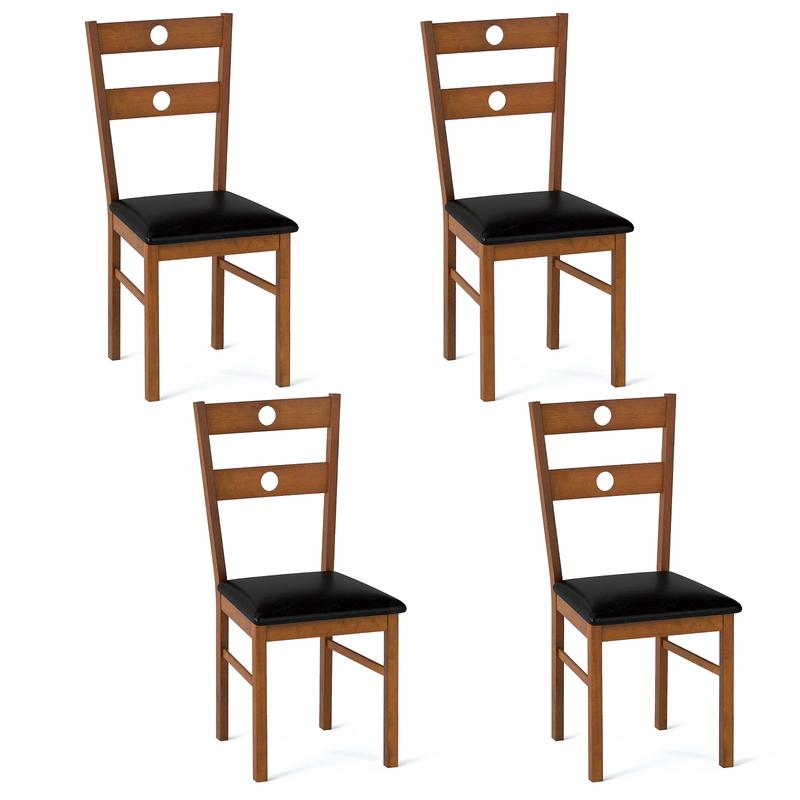 Wooden Dining Chairs Set of 4 Armless Kitchen Chairs with Hollowed Backrest, Brown - Brown