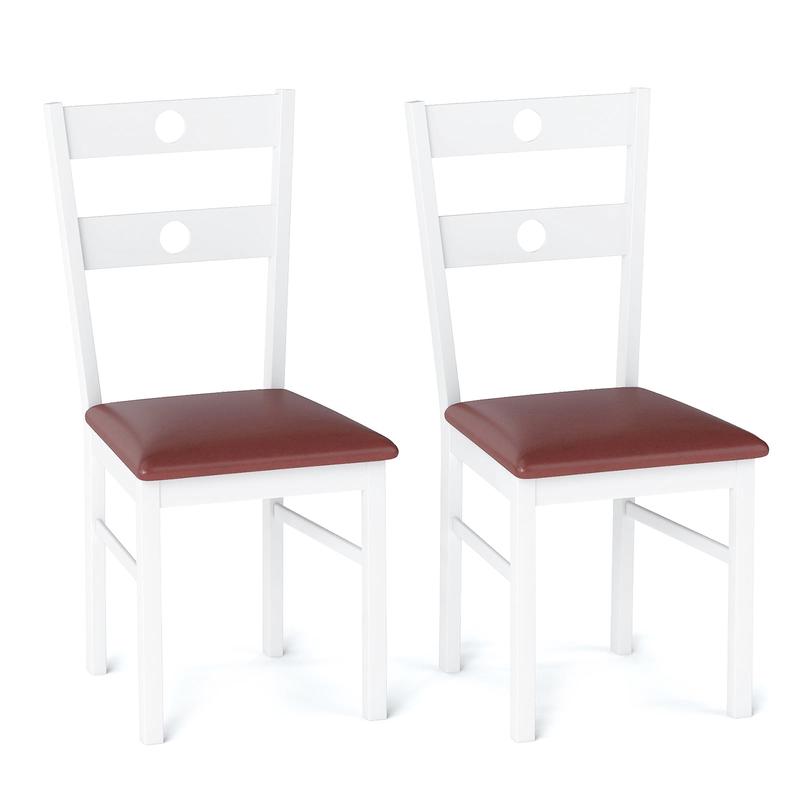 Wooden Dining Chairs Set of 2 Armless Kitchen Chairs with Hollowed Backrest, White - White