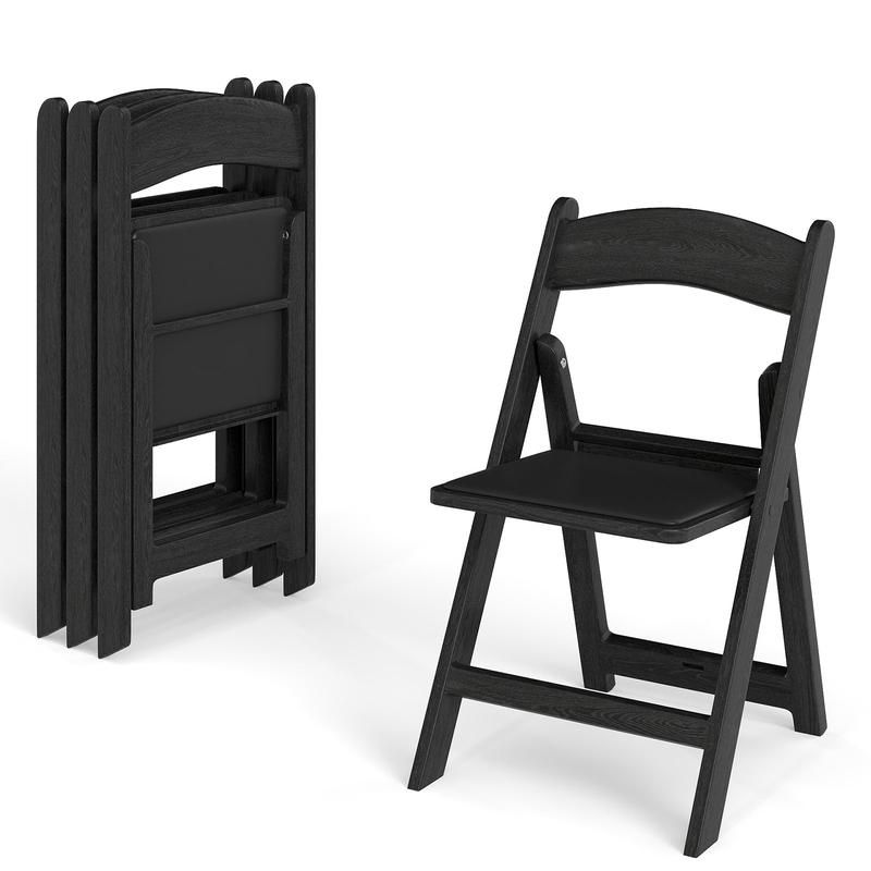 4 Pack Resin Folding Chairs with Padded Seat, Black - Black