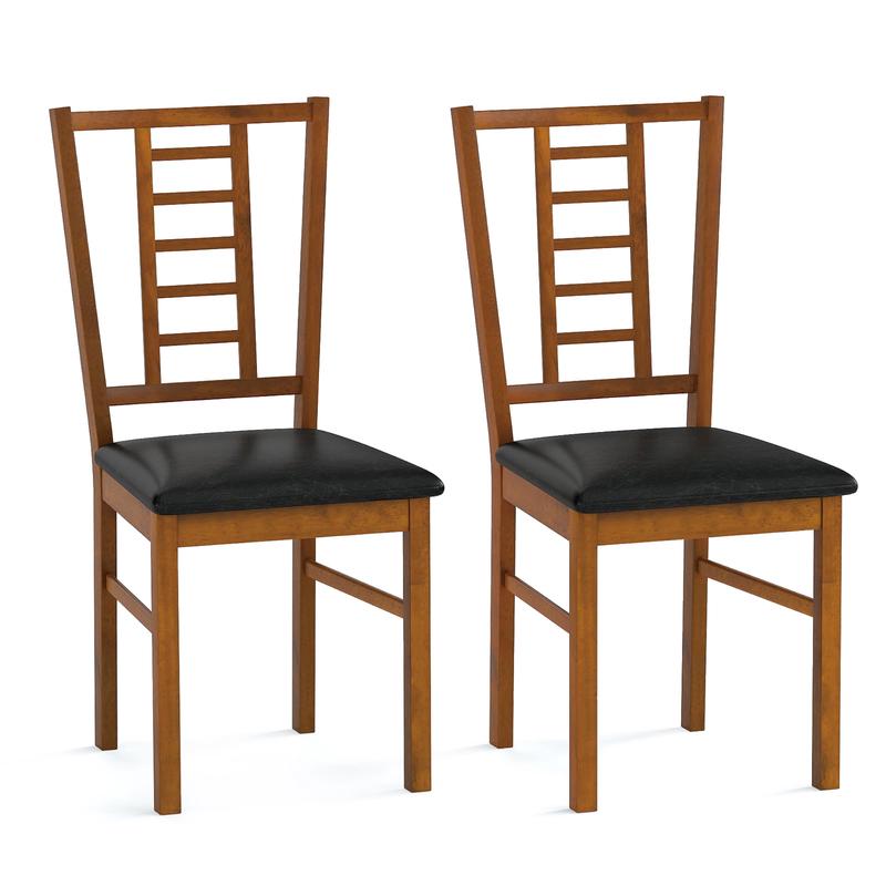 PU Leather Upholstered Wood Dining Chairs Set of 2, Walnut - Walnut