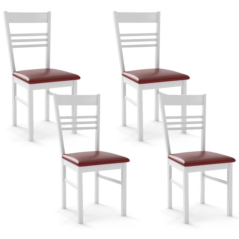 Wood Dining Chairs Set of 4 with Rubber Wood Frame, White - White