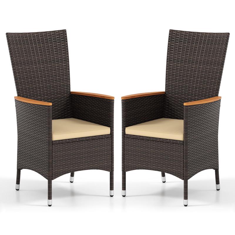 Patio Rattan Chairs Set of 2 Outdoor Wicker Dining Chairs with High Backrest, Beige - Beige