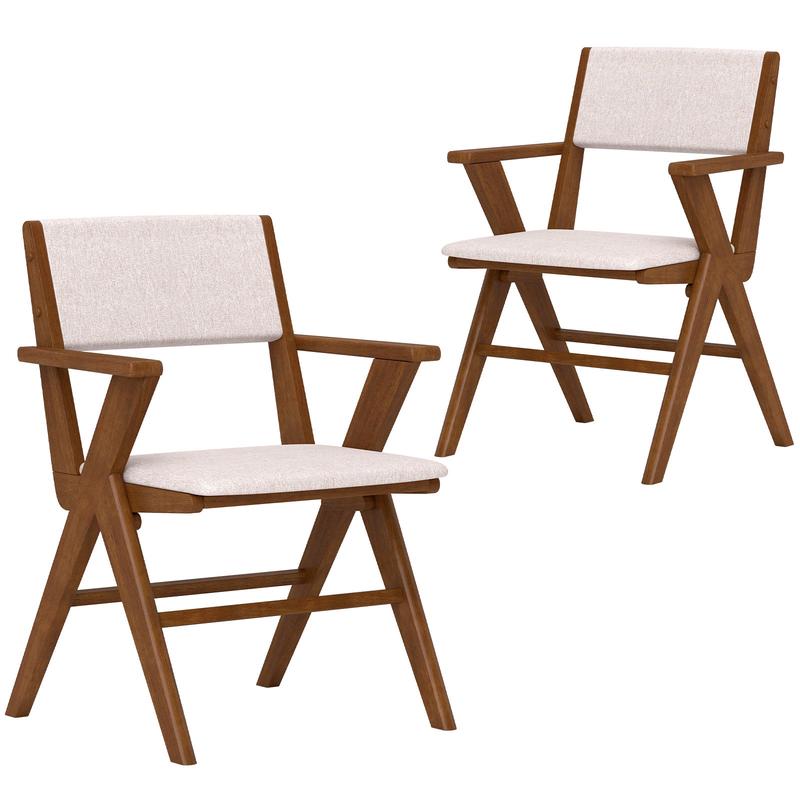 Wooden Dining Chair Set of 2, Rubber Wood Frame, Walnut - Walnut