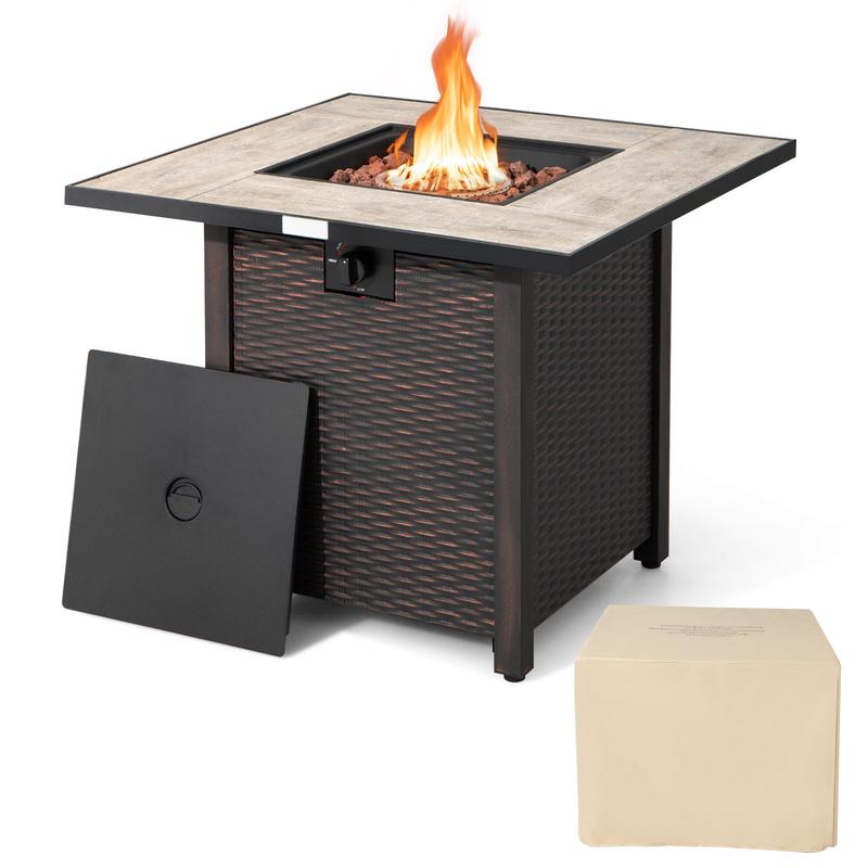 30 Inch Square Propane Gas Fire Pit Table, Ceramic Tabletop, Gray - Gray