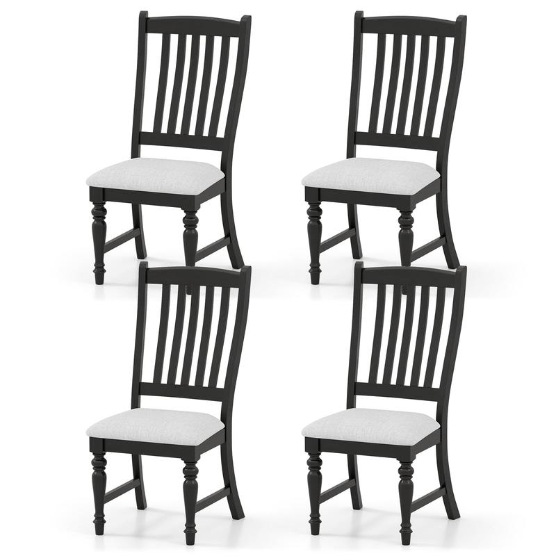 Set of 4 Dining Chairs Kitchen Side Chair with Solid Wood Legs, Black - Black